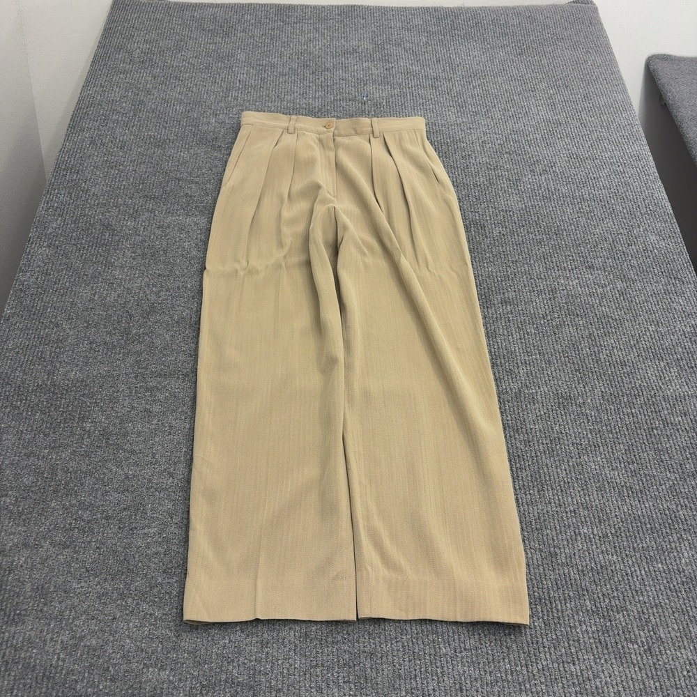 Vintage Giorgio Armani Pants Womens 12 Tan Viscose Wool Pleated Wide Leg Luxury